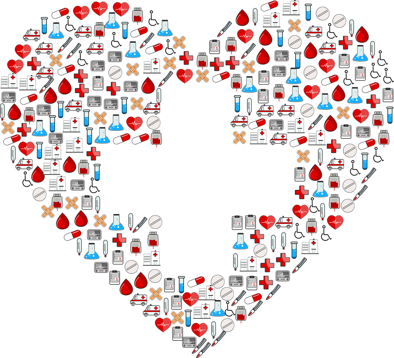 Heart shape with a cross symbolizing first aid